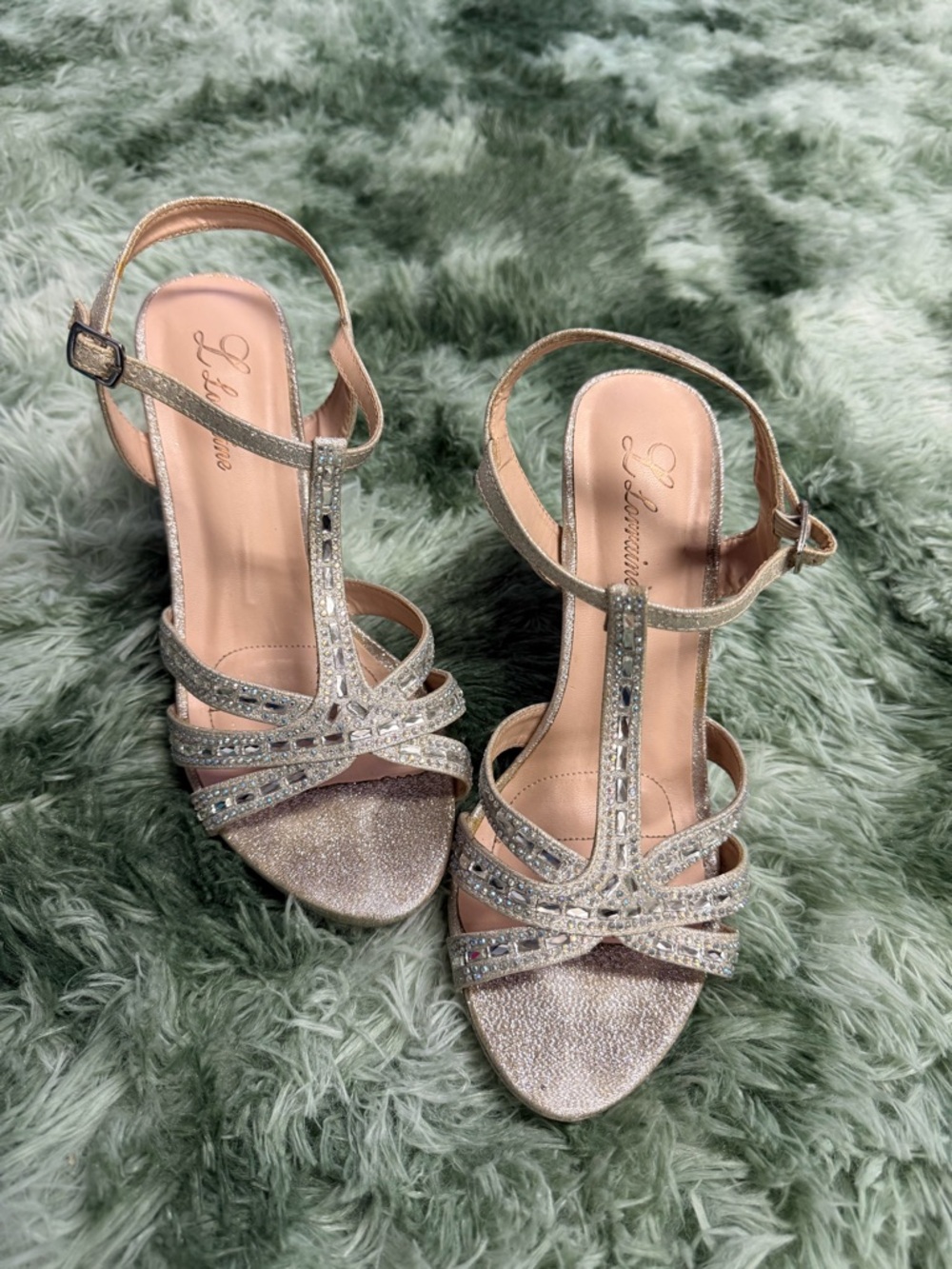 Silver T-Strap Crystal Evening Sandals - Women's